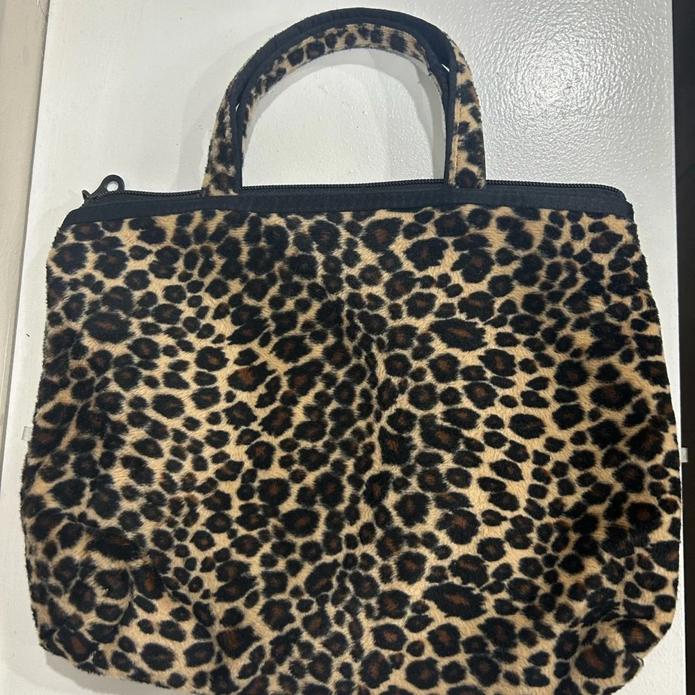 Leopard Faux Fur Tote Bag with Top Handles - Brown/Black